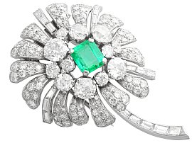 2.10ct Emerald and 7.73ct Diamond Floral Brooch in Platinum