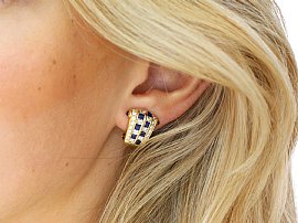 Yellow Gold Sapphire and Diamond Earrings wearing