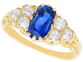 Edwardian 2.30ct Ceylon Sapphire and 1.05ct Diamond Ring in 18ct Yellow Gold