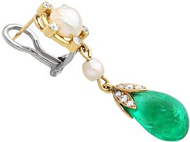Emerald and Pearl Drop Earrings for Sale