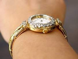 Ladies Yellow Gold Watch with Diamonds wearing