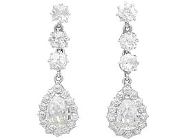 Antque 6.22ct Pear Cut Diamond Drop Earrings in Platinum