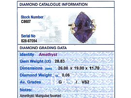 Large Amethyst Ring Yellow Gold grading card