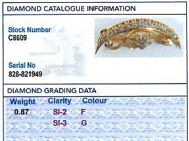 Crescent Floral Brooch with Diamonds for Sale Grading card