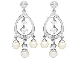 Vintage 1.16ct Diamond and Pearl Drop Earrings in 14ct White Gold