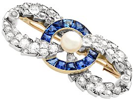 Sapphire Diamond and Pearl Brooch