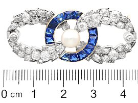 Sapphire Diamond and Pearl Brooch ruler 