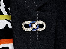 Sapphire Diamond and Pearl Brooch wearing 