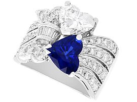 Heart Cut 2.09ct Sapphire and 2.78ct Diamond, 18ct White Gold Cocktail Ring