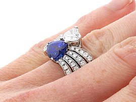 Heart Cut Sapphire and Diamond Ring wearing