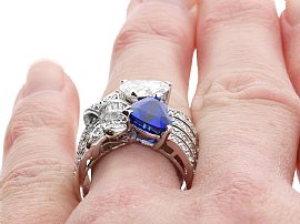 Heart Cut Sapphire and Diamond Ring wearing 