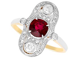 Edwardian 1.18ct Ruby and 0.66ct Diamond Dress Ring in 14ct Yellow Gold
