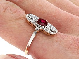 Edwardian Ruby and Diamond Dress Ring on Finger