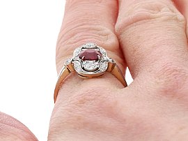 Ruby and Diamond Marquise Ring on Hand
