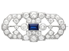 1.02ct Baguette Cut Sapphire and 5.54ct Diamond, Platinum Brooch