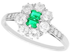 Antique 0.22ct Emerald and 0.70ct Diamond Platinum Cluster Ring