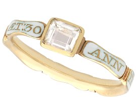 Georgian White Paste, Enamel Mourning Ring in Yellow Gold