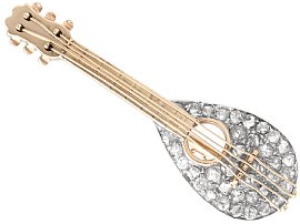 Victorian 1.25ct Diamond Mandolin Brooch in 9ct Yellow Gold