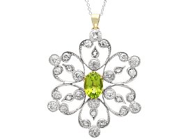 Victorian 1.25ct Peridot and 1.95ct Diamond, 9ct Yellow Gold Pendant Brooch