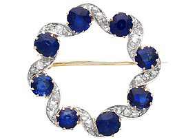 4.16ct Blue Sapphire and Diamond Brooch 12ct Yellow Gold