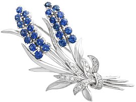 Vintage 2.02ct Sapphire and Diamond Floral Brooch in 18ct White Gold