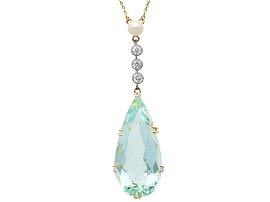 Antique 14.28ct Aquamarine, Pearl, Diamond and 11ct Yellow Gold Drop Pendant
