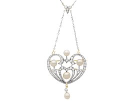 Natural Pearl and Diamond Gold Pendant - Antique