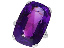 28.50ct Cushion Cut Amethyst and Diamond, Platinum Ring
