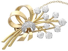 4.72ct Diamond and 18ct Yellow Gold Ribbon Spray Brooch