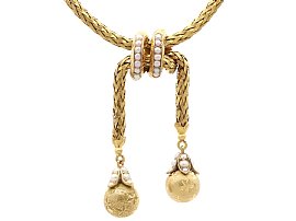 Seed Pearl and 18ct Yellow Gold Woven Necklace - Art Nouveau Style