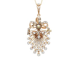 Victorian Natural Pearl and 4.84ct Diamond, 18ct Yellow Gold Pendant / Brooch