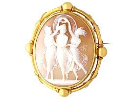 Shell and 21ct Yellow Gold Three Graces Cameo Brooch - Antique Circa 1880