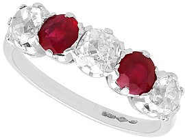 1.00ct Ruby and 1.84ct Diamond, Platinum Five Stone Ring