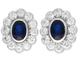 1ct Oval Basaltic Sapphire and 1.50ct Diamond, 18ct White Gold Cluster Earrings