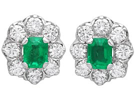 1.20ct Oval Colombian Emerald and 2.60ct Diamond Cluster Earrings
