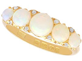 Edwardian 2.00ct Opal and Diamond Five Stone Ring in 18ct Yellow Gold