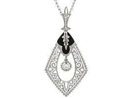 Art Deco Black Onyx and Diamond Pendant in Platinum