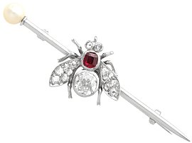 Antique Ruby Diamond Pearl and Bug Bar Brooch