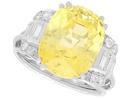 11.74ct Cushion Cut Yellow Sapphire and Diamond Ring in White Gold