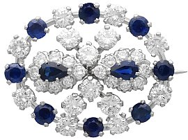 Vintage 3.50ct Sapphire and 4.42ct Diamond, 18ct White Gold Brooch