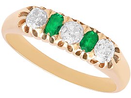 Antique Emerald and Diamond, 14ct Yellow Gold Five Stone Ring