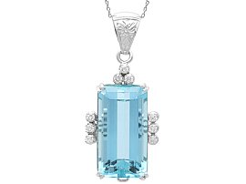 Vintage 14.80ct Aquamarine Diamond and 18ct White Gold Pendant
