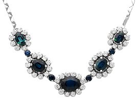 Vintage 6.90ct Sapphire and 3.50ct Diamond, 14ct White Gold Necklace