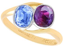 Antique 1.90ct Pink and Blue Sapphire Twist Ring in 18ct Yellow Gold
