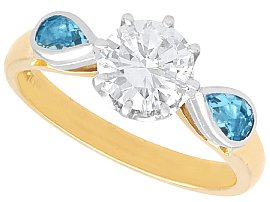 Vintage 0.90ct Diamond and 0.46ct Aquamarine, 18ct Yellow Gold Ring