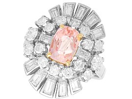 Vintage 2.32ct Ceylon Padparadscha Sapphire and 2.05ct Diamond, Platinum Cluster Ring