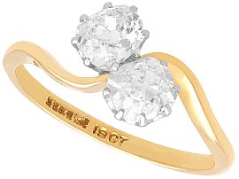 Antique 1.00ct Diamond and 18ct Yellow Gold  Two Stone Twist Ring