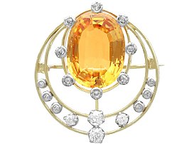 Vintage 12.80ct Topaz, Diamond and 14ct Yellow Gold Brooch