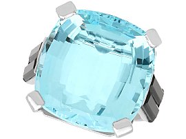 Antique 21.02ct Aquamarine and 1.90ct Onyx, Platinum Ring