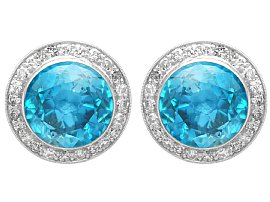 Vintage 15.38ct High Zircon and 1.10ct Diamond 14ct White Gold Earrings